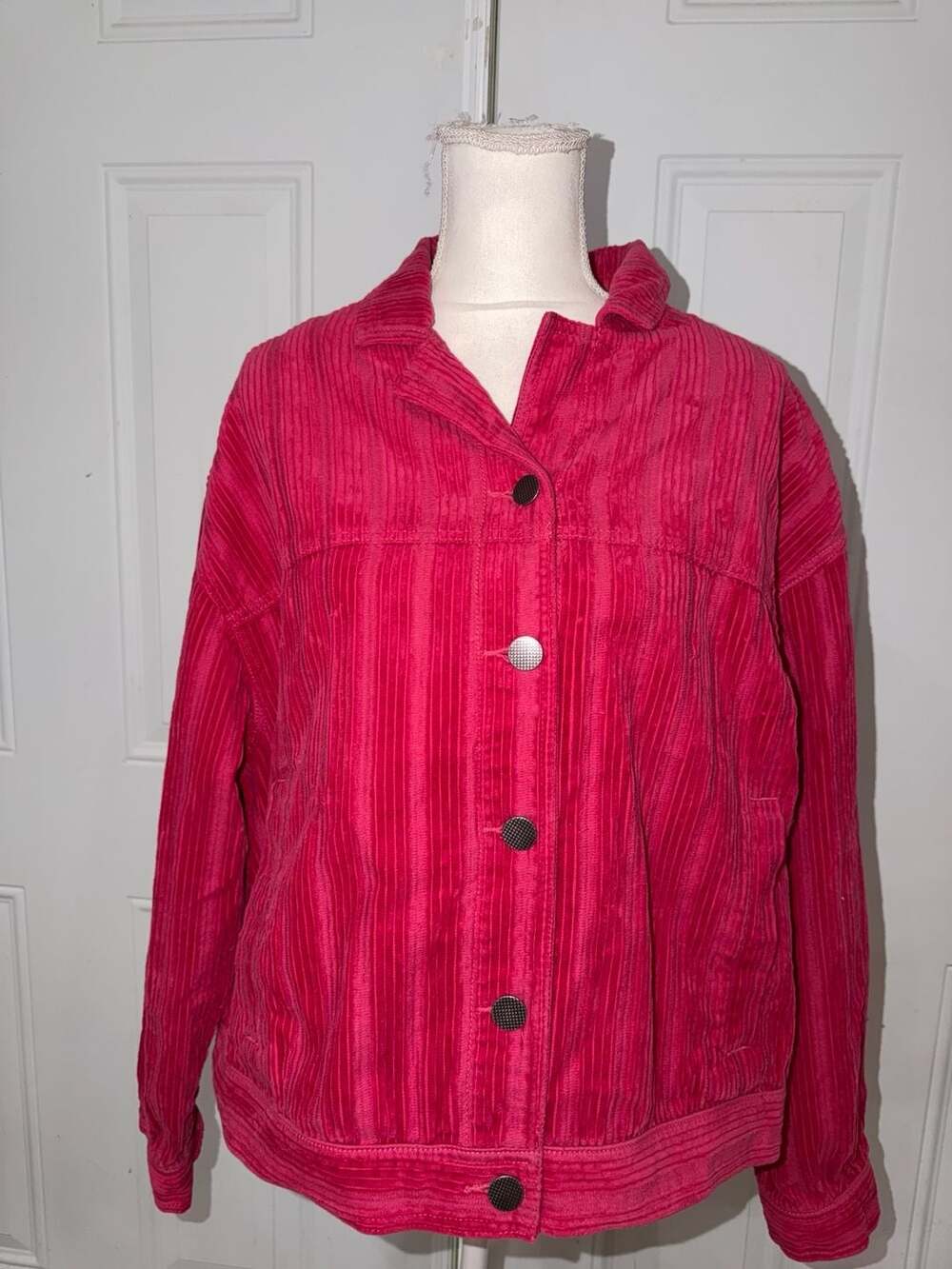 CAbi Cheeky Topper Hot Pink Corduroy Button-Down Jacket